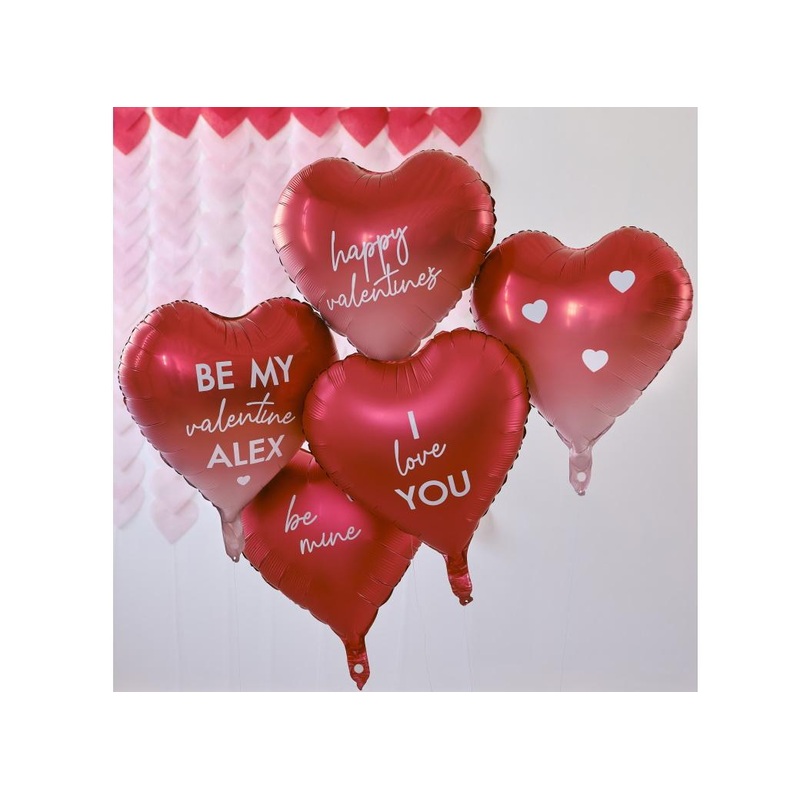 Be Mine Customisable Heart Valentines Balloons 5pk