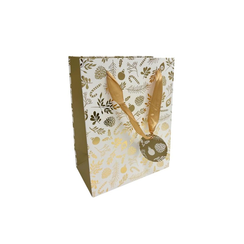 Medium Gift Bag - Gold Christmas Icons