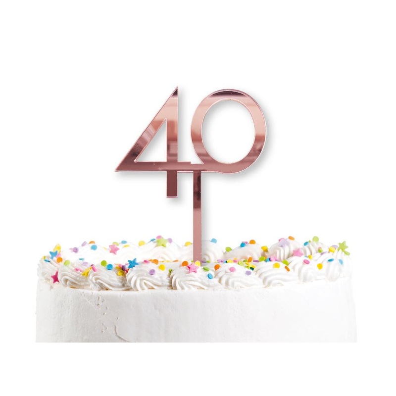 Rose Gold Mirror 40th Cake Topper
