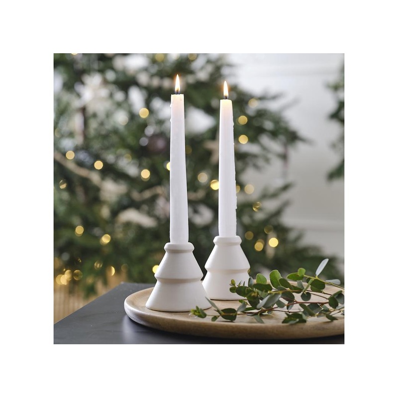 White Ceramic Christmas Tree Candle Holders 2pk