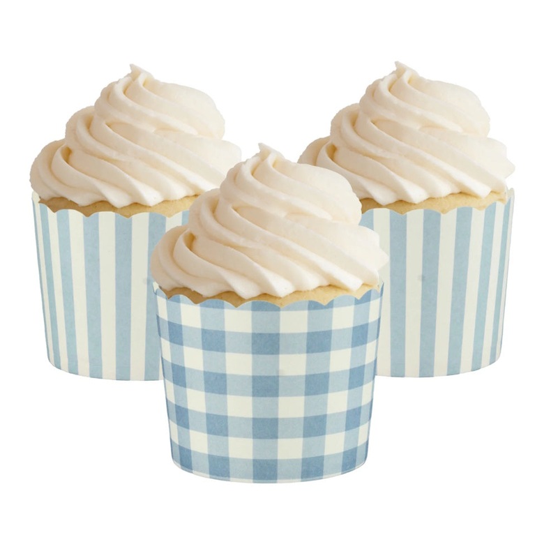 Blue Gingham & Striped Baking Cups 12pk