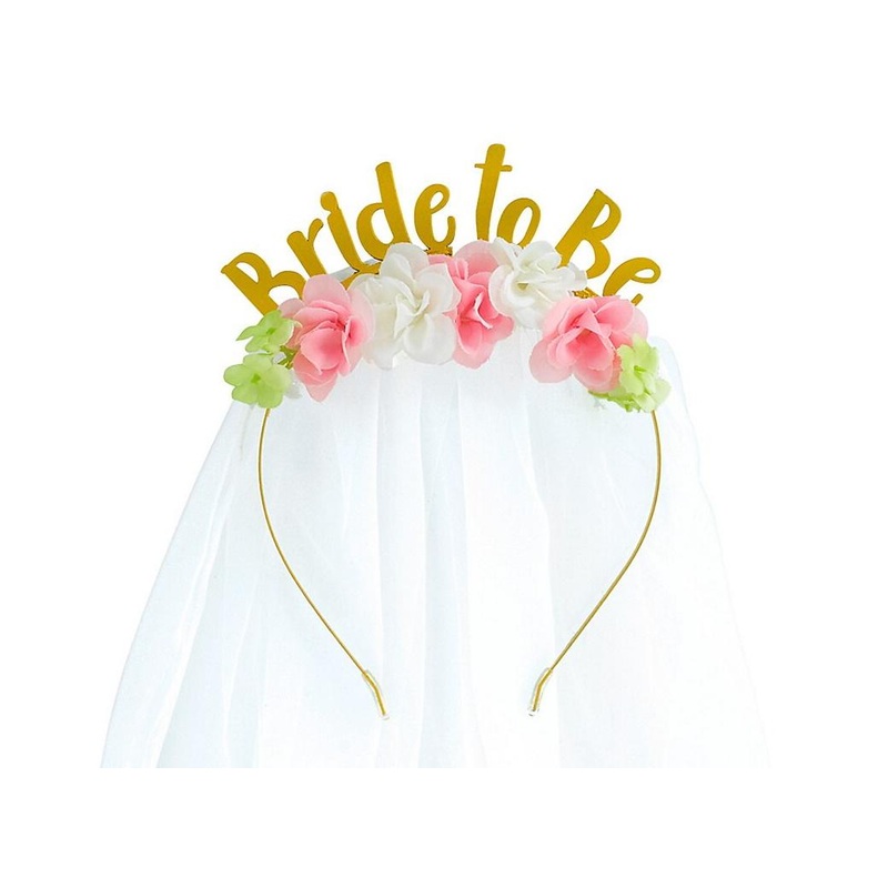 Bride to Be Floral Headband with Veil
