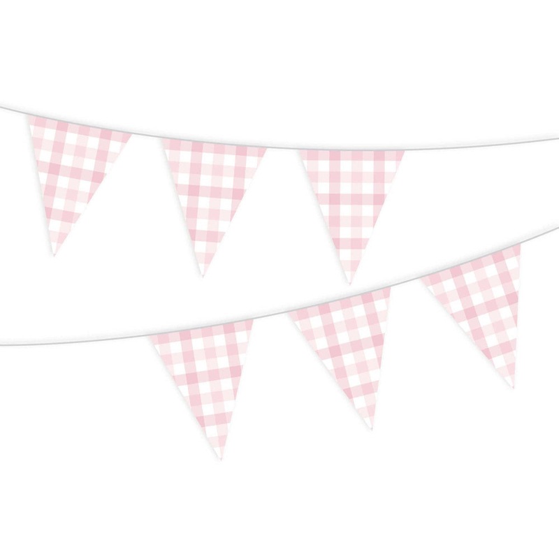 Gingham Paper Bunting - Pastel Pink