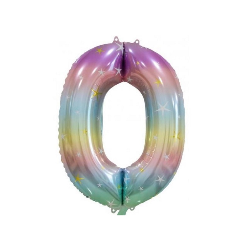 Pastel Rainbow Number 0 Foil Balloon