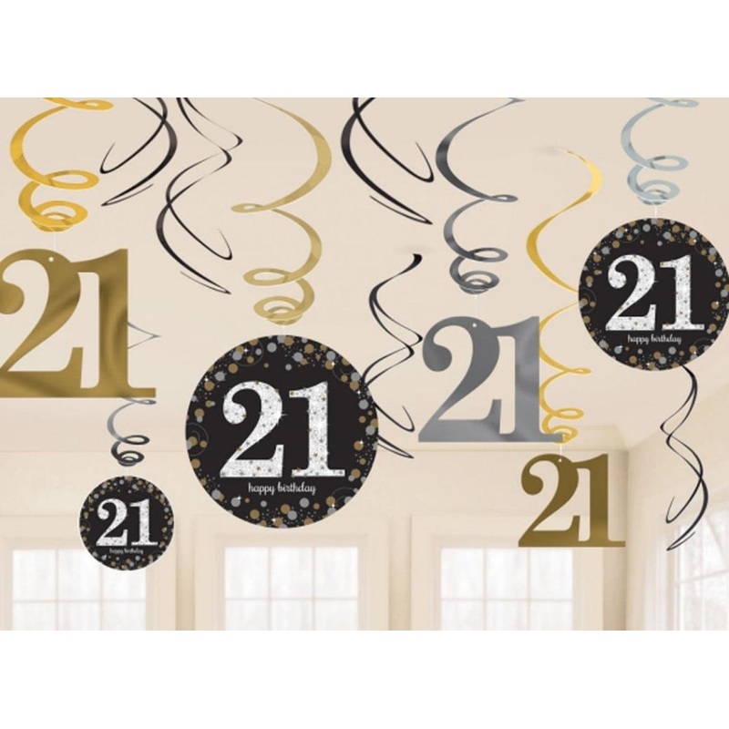Sparkling 21st Birthday Hanging Swirls