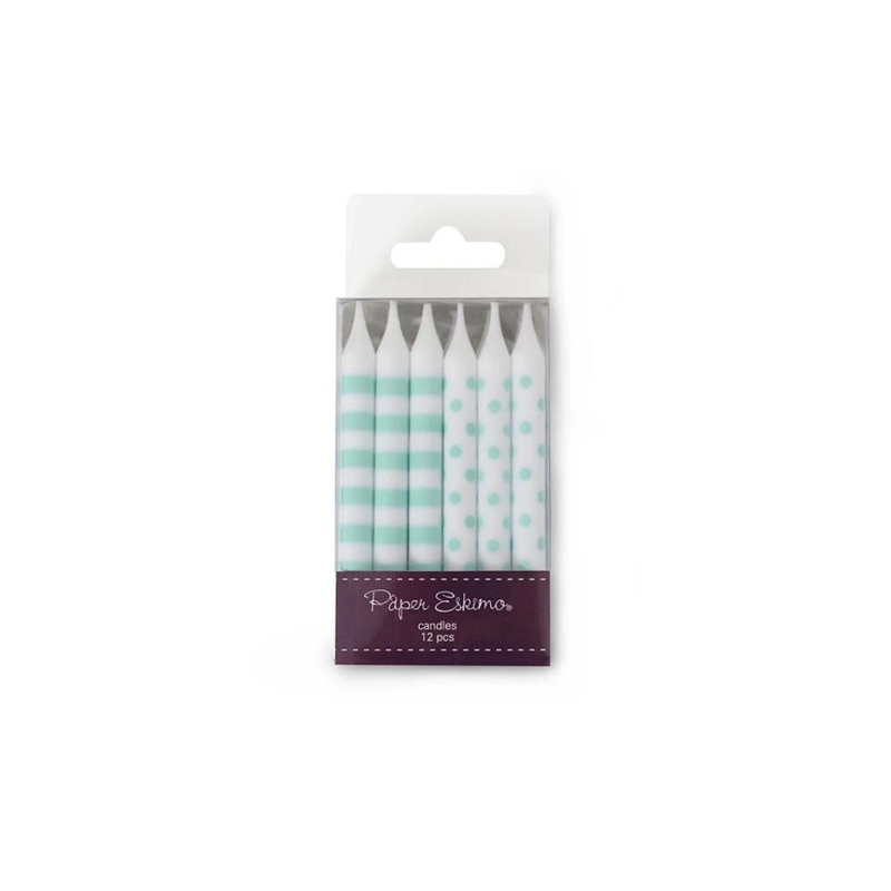 Spots & Stripes Candles 12pk - Mint