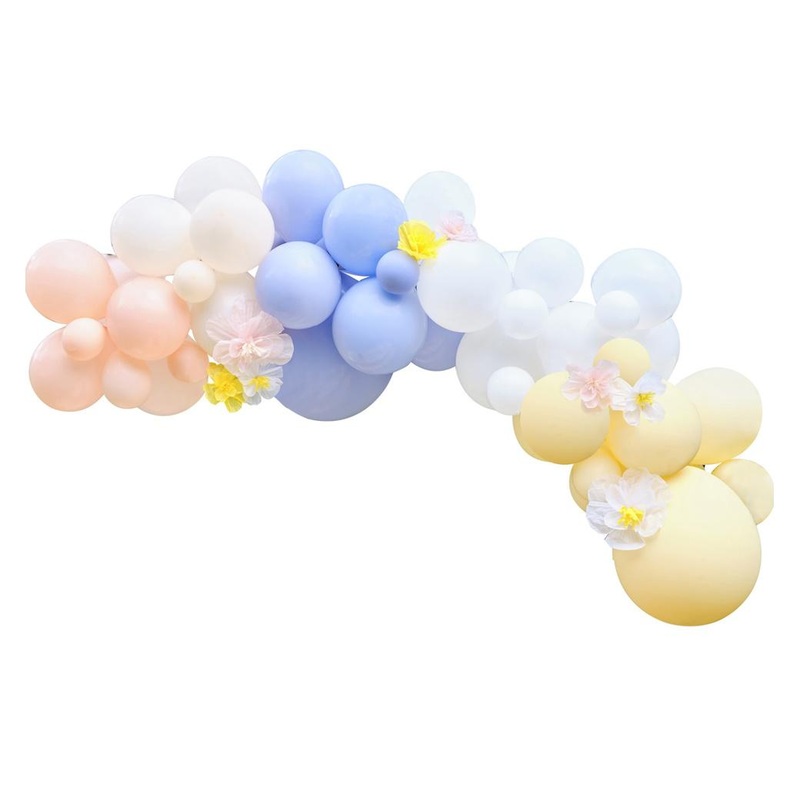 Hello Spring Pastel Balloon Arch with Flowers