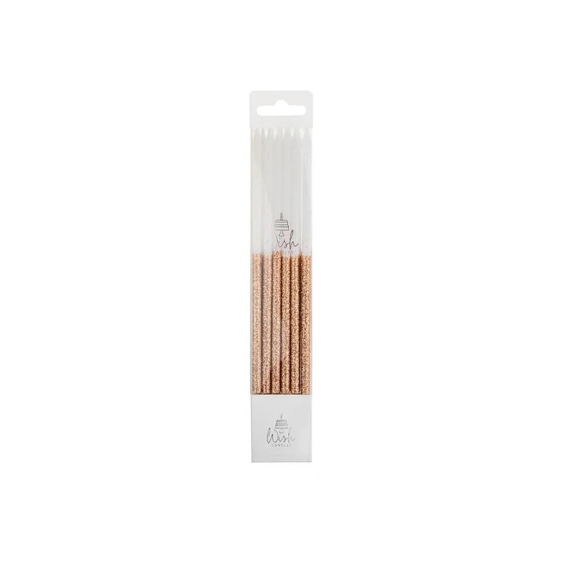 Wish Glitter Dipped Candles 12pk - Rose Gold