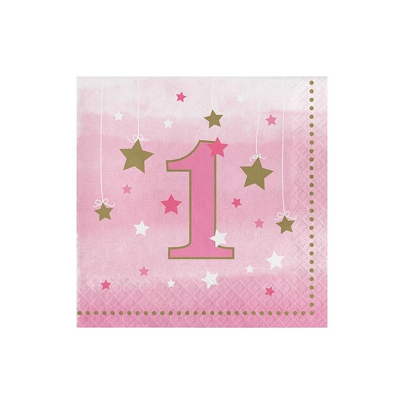 One Little Star Girl 1st Birthday Lunch Napkins 16pk