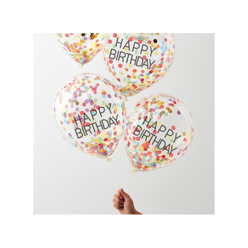 Rainbow Happy Birthday Confetti Balloons