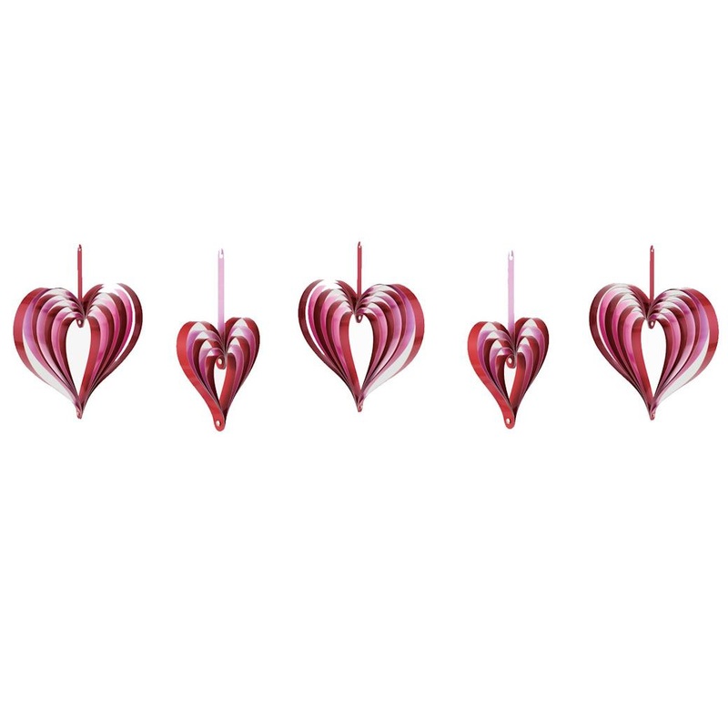 Red & Pink Hearts Hanging Decorations 5pk