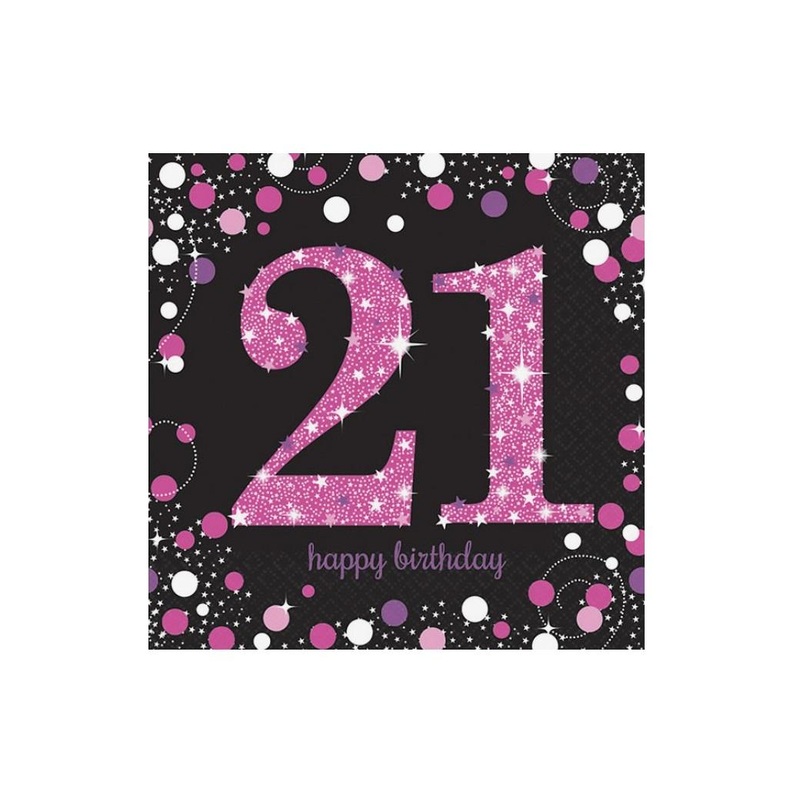 Sparkling Pink 21st Birthday Lunch Napkins 16pk