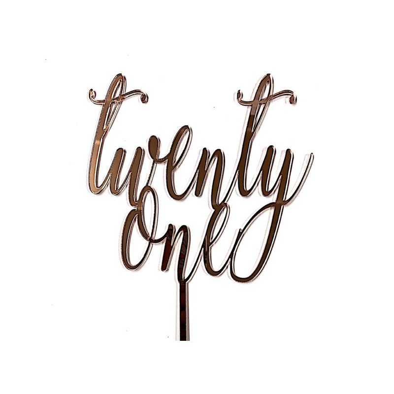 Twenty One Script Cake Topper - Rose Gold Mirror