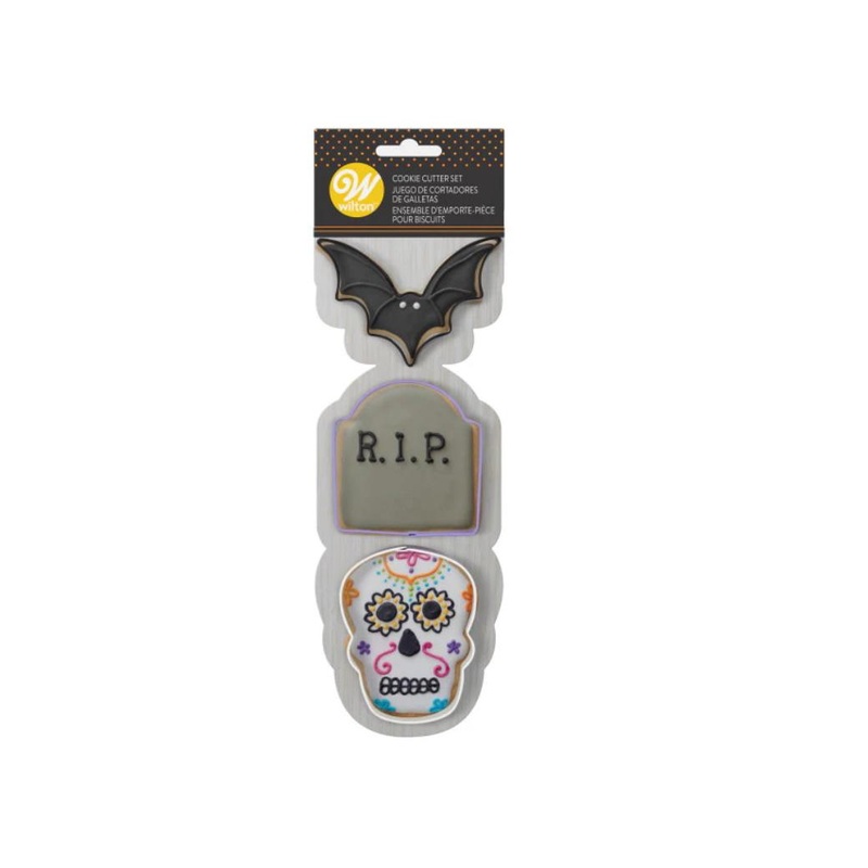 Wilton Skull Tombstone Bat 3pce Cookie Cutter Set