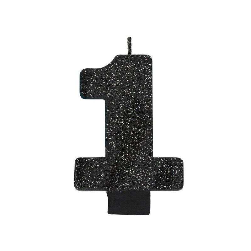 Black Glitter Candle - Number 1