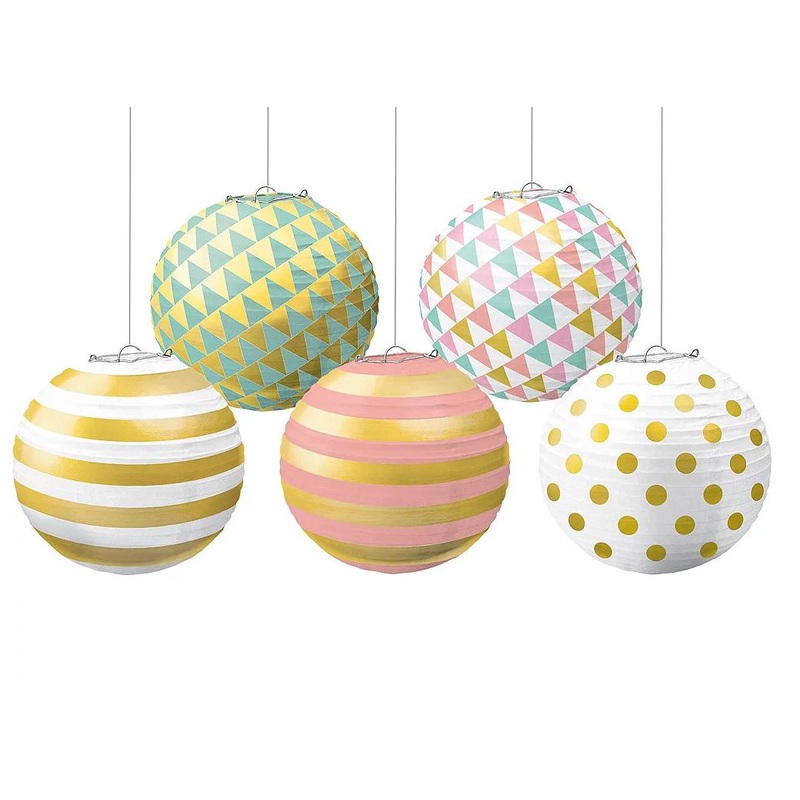 Pastel & Gold Mini Paper Lanterns 5pk