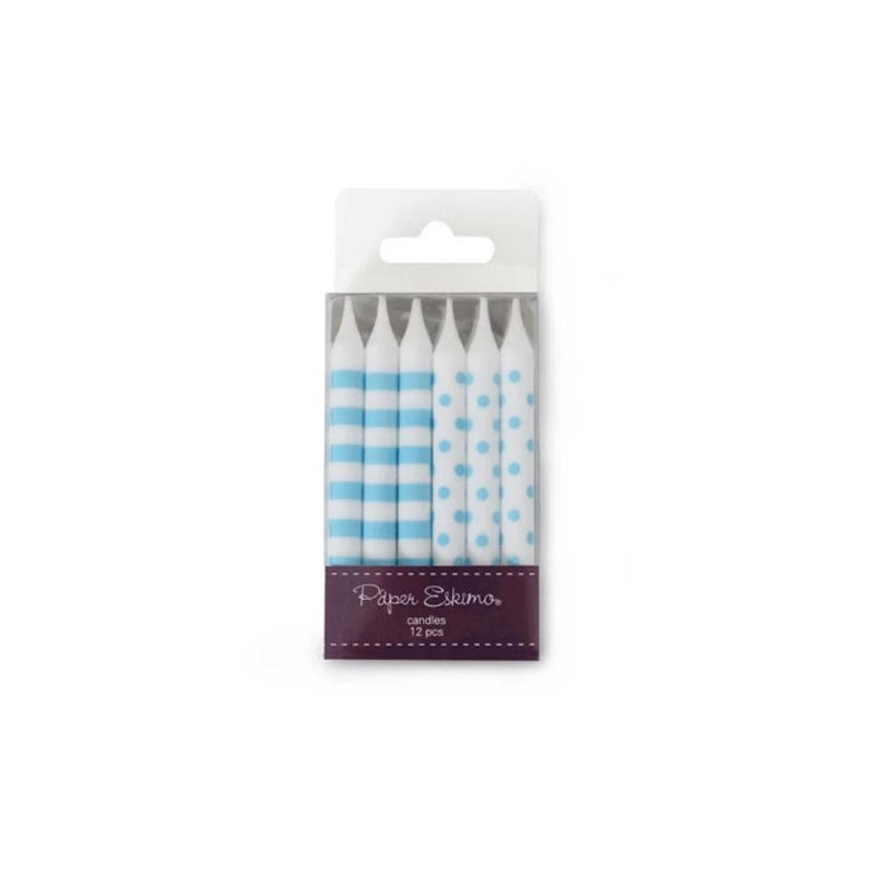 Spots & Stripes Candles 12pk - Powder Blue