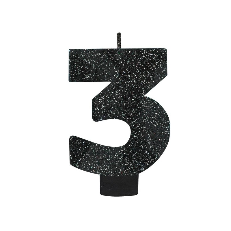 Black Glitter Candle - Number 3
