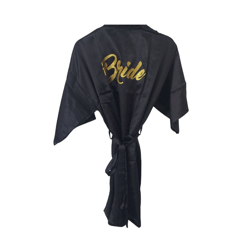 Black Satin Bridal Robe - Bride