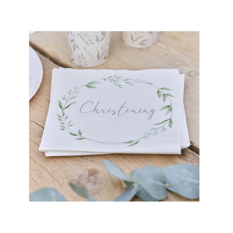 Botanical Christening Napkins 16pk