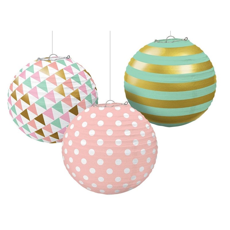 Pastel & Gold Paper Lanterns 3pk