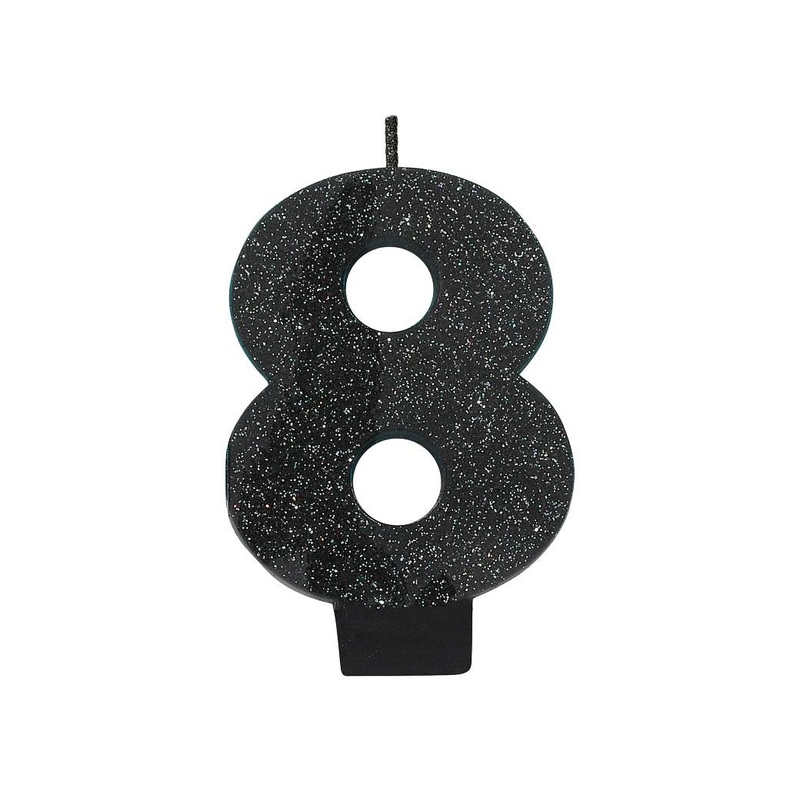 Black Glitter Candle - Number 8