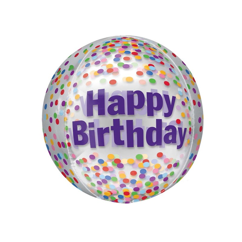 Orbz Clear Balloon Happy Birthday Funfetti