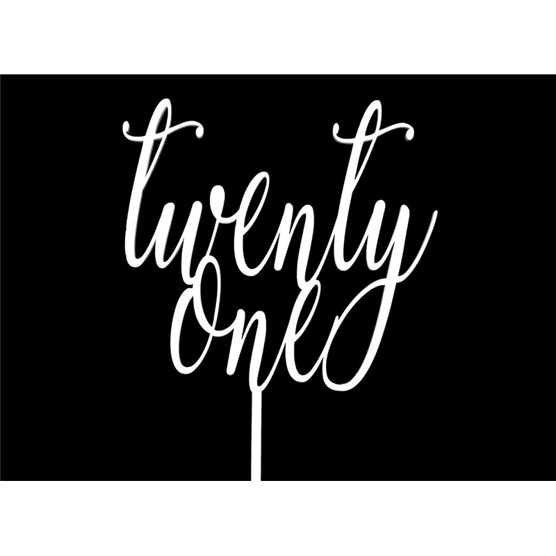 Twenty One Script Cake Topper - White