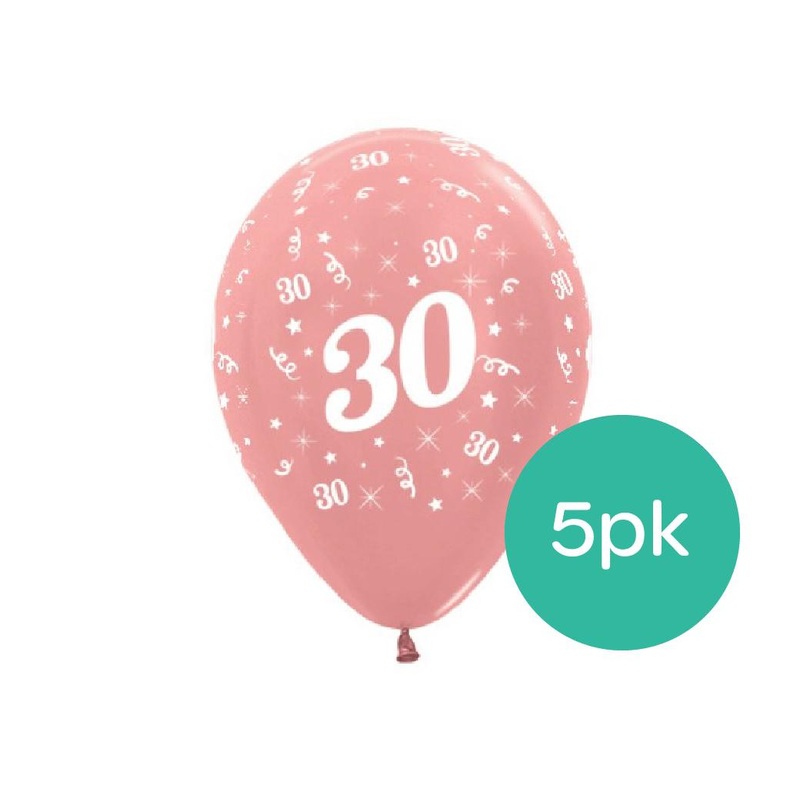 30th Birthday Balloons - Rose Gold 5pk