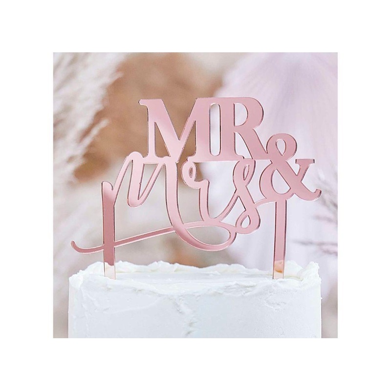 Acrylic Rose Gold Cake Topper - Mr & Mrs