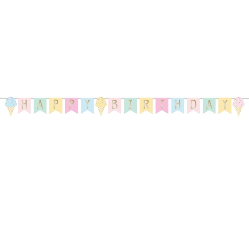 Ice Cream Party Happy Birthday Banner