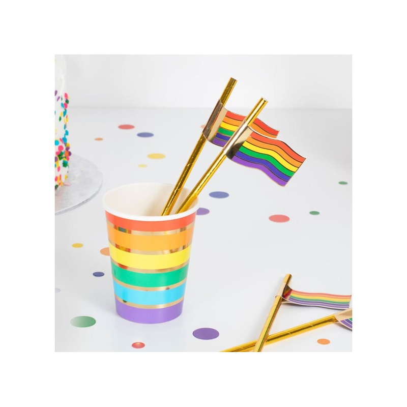 Rainbow Flag Gold Foil Straws 16pk