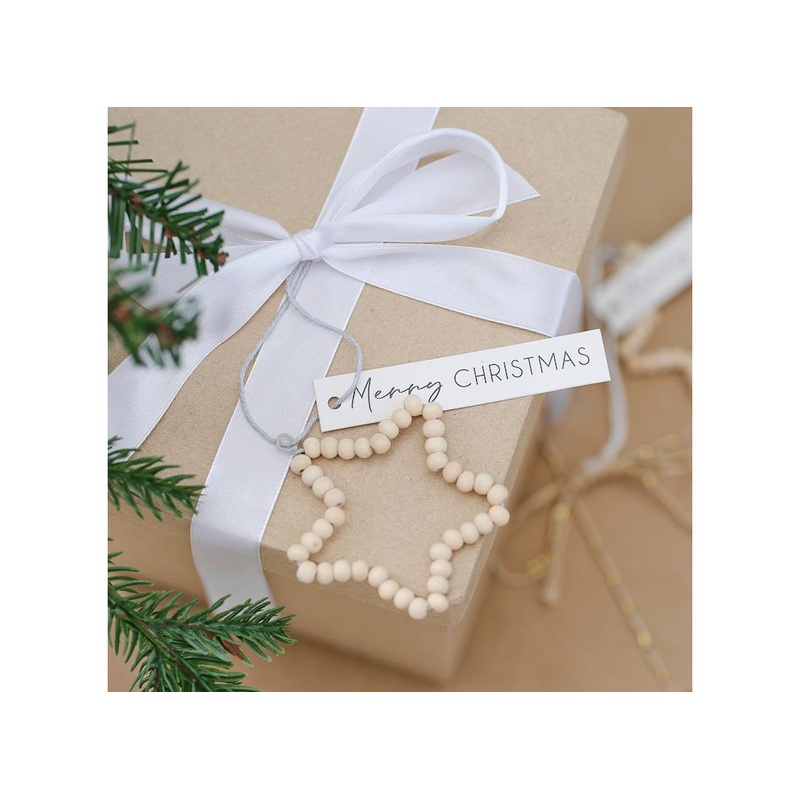 Wooden Beaded Star Christmas Gift Tags 4pk