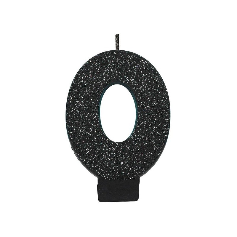 Black Glitter Candle - Number 0