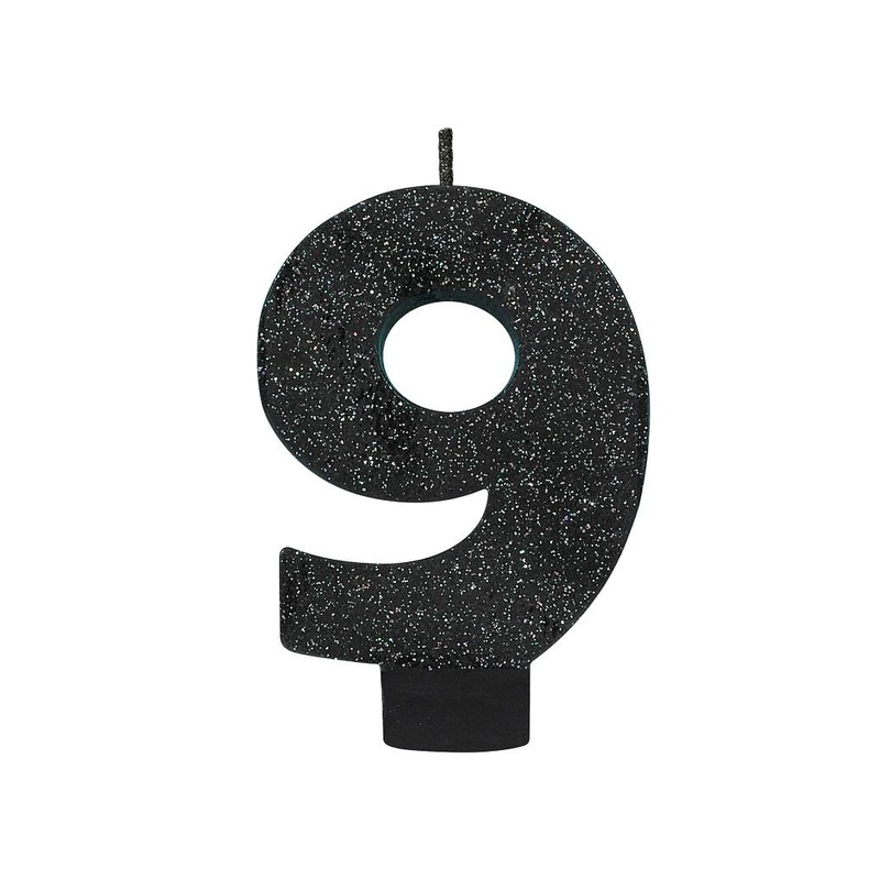 Black Glitter Candle - Number 9