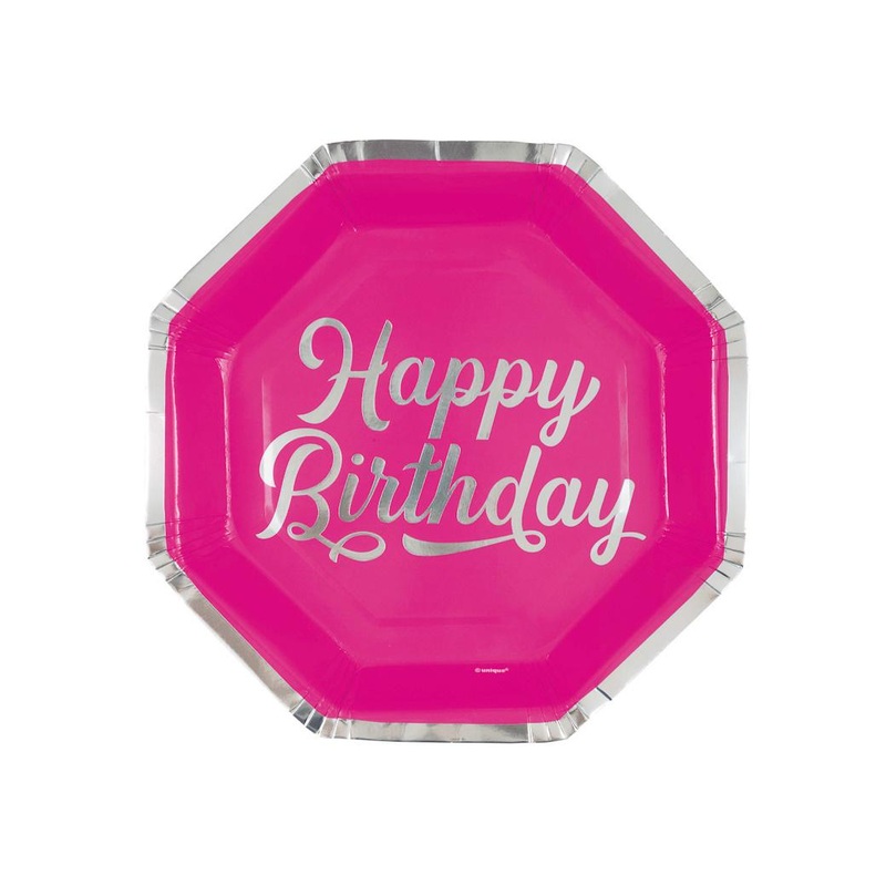 Bold Birthday Pink Happy Birthday Plates 8pk