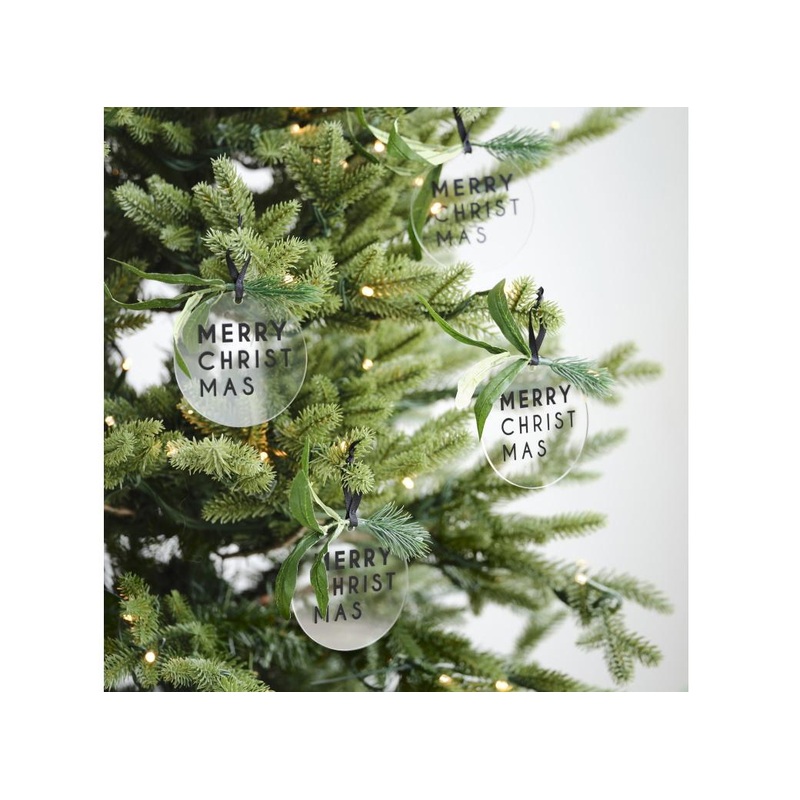 Merry Christmas Tree Decorations with Foliage 4pk