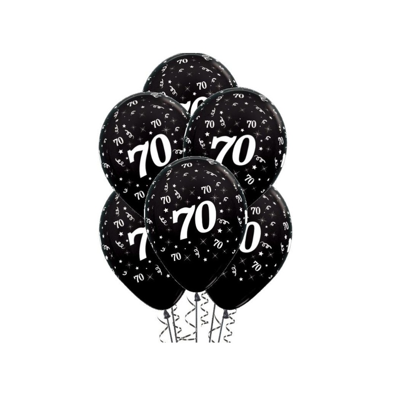 70th Birthday Balloons - Black 5pk