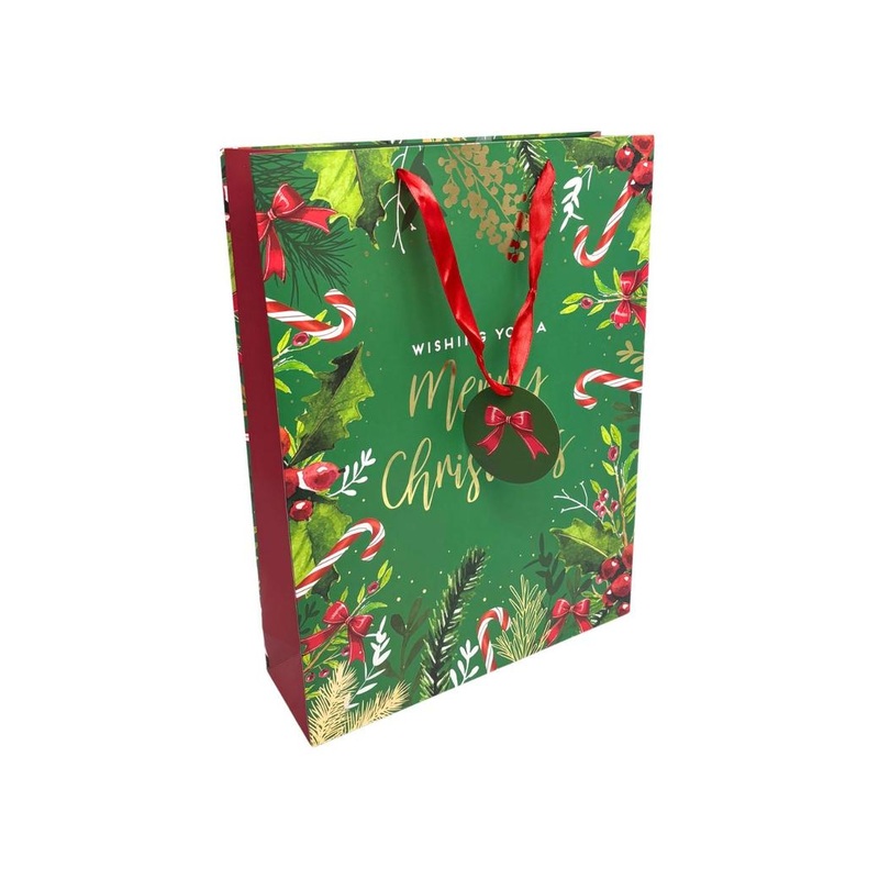 Jumbo Gift Bag - Christmas Candy Canes & Holly