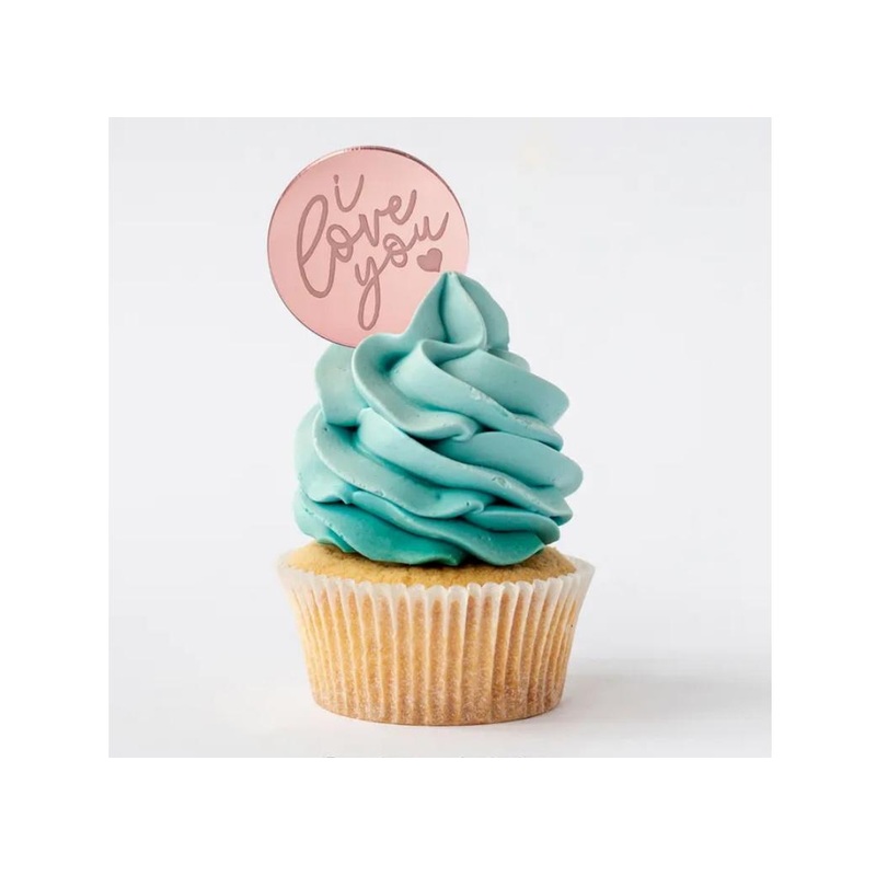 Mini Rose Gold Mirror Cake Topper - I Love You