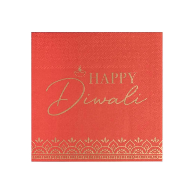 Red Happy Diwali Napkins 16pk