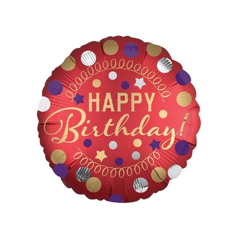 Satin Red & Gold Happy Birthday Foil Balloon