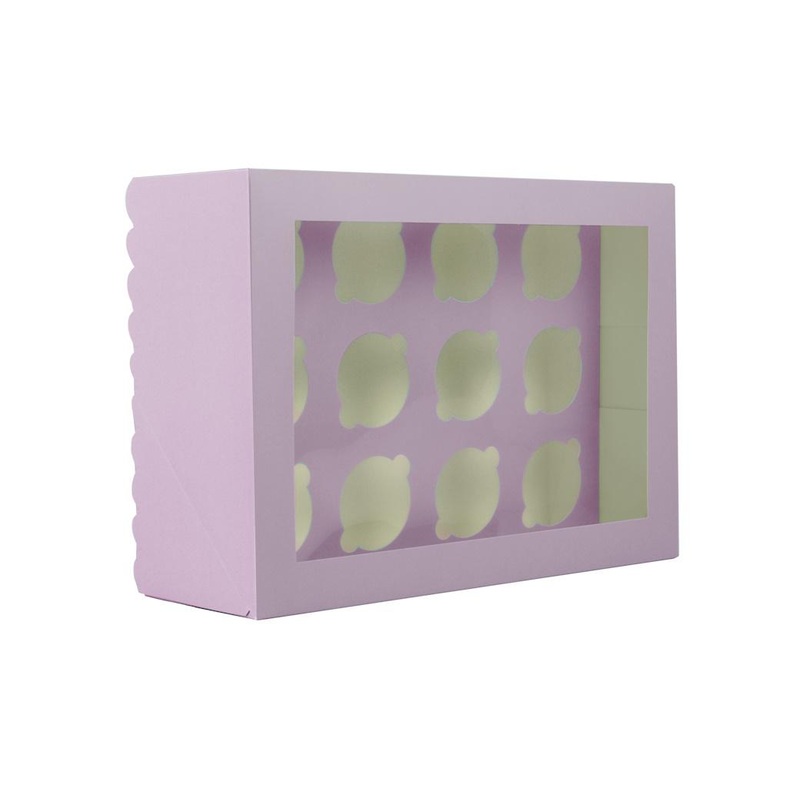 Scalloped Tall 12-Hole Cupcake Box - Pastel Lilac