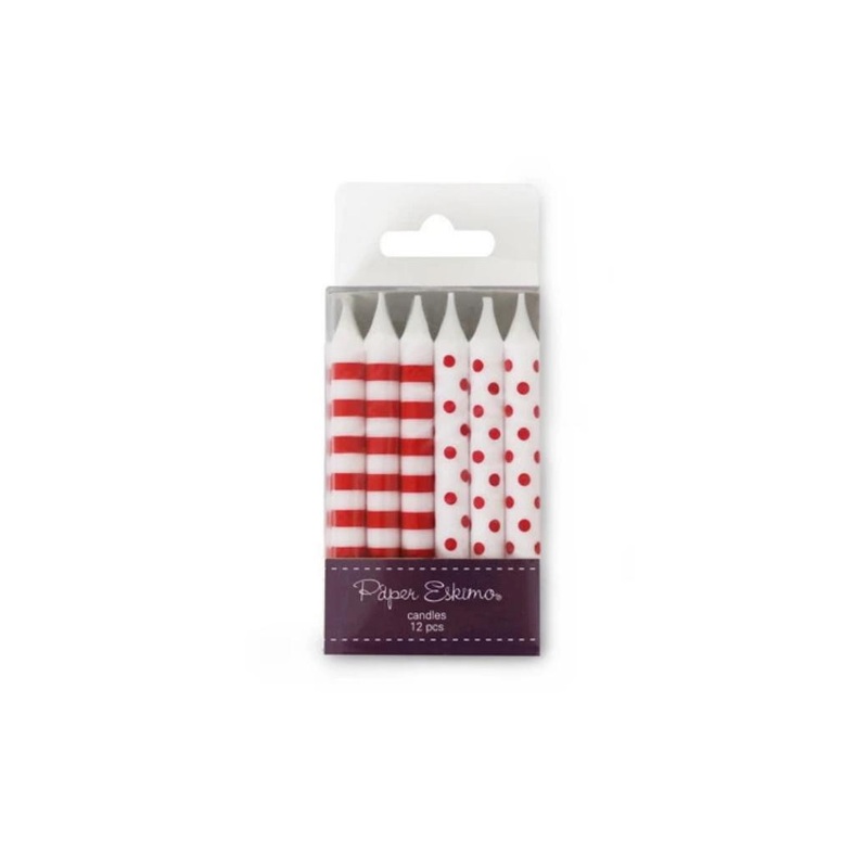 Spots & Stripes Candles 12pk - Candy Cane Red