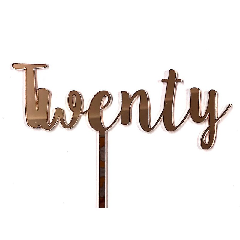 Twenty Cake Topper - Rose Gold Mirror